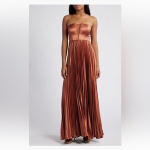 Lulu's elegant Strapless Copper Pleated Dress